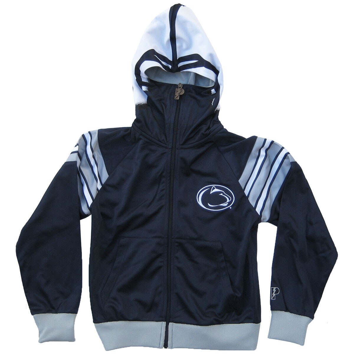 navy full zip youth hooded helmet sweatshirt with Penn State Athletic Logo on left chest